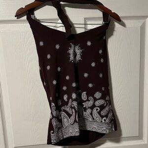 Paisley Print Halter Top - Black and White y2K